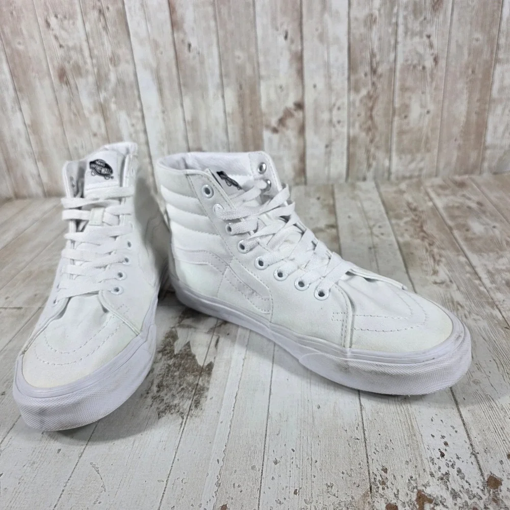 Vans Sk8-Hi White High Top Sneakers Womens 9 Mens 7.5 Canvas Leather Skate Shoes
